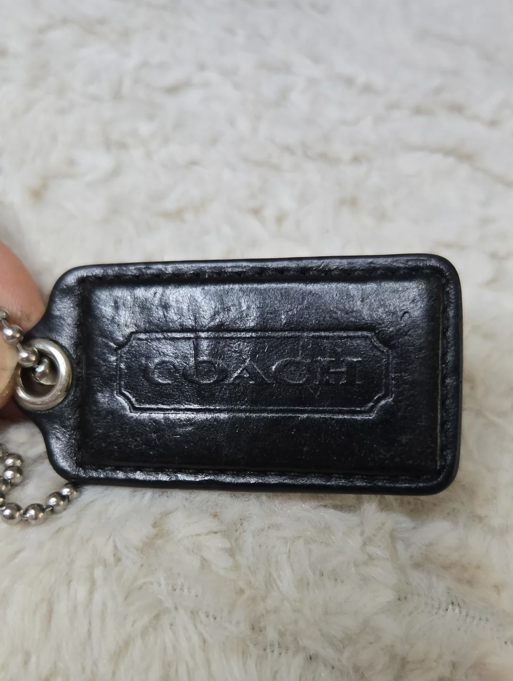 Coach Black Leather Logo Tag Keychain